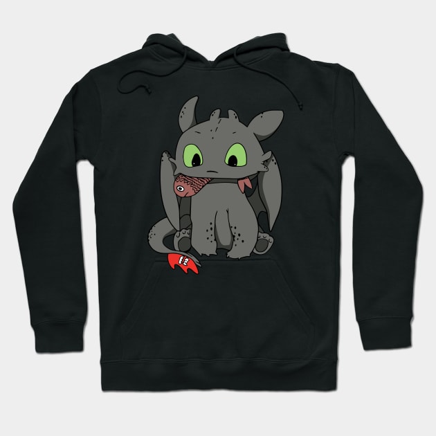 Cute Hungry Toothless, Night fury with fish, Httyd dragon Hoodie by PrimeStore